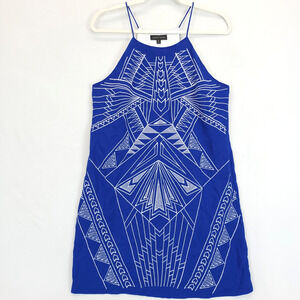 Jealous Tomato Halter Short Dress Embroidered White Blue Women M Lined Boho